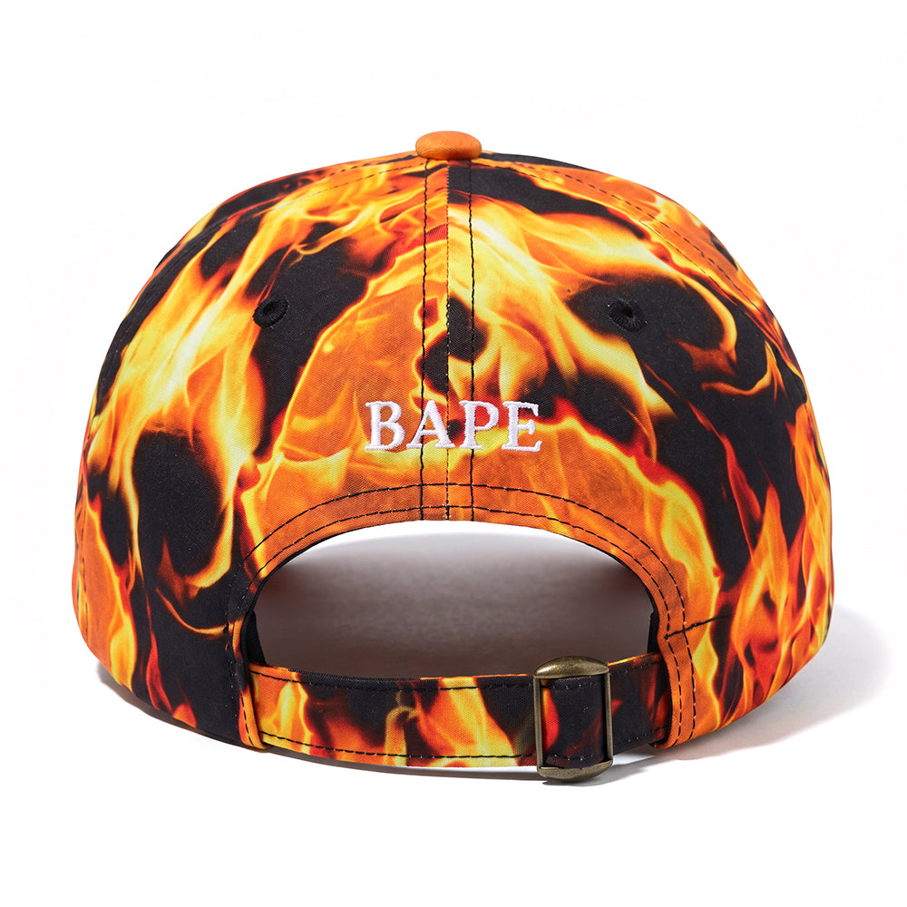 A Bathing Ape Flame Ape Head Baseball Cap - Orange / Black Fire Print