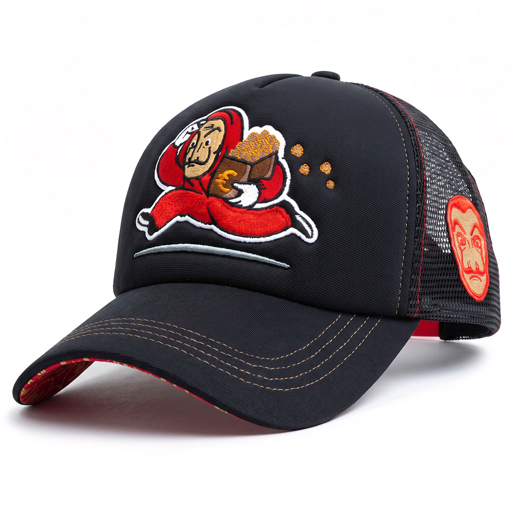 B180 Money Heist 4 Trucker Cap - Black / Red / Gold