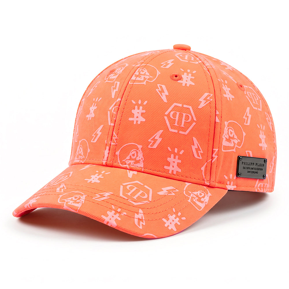 Philipp Plein Monogram All-Over Cap - Sunburst Neon Orange