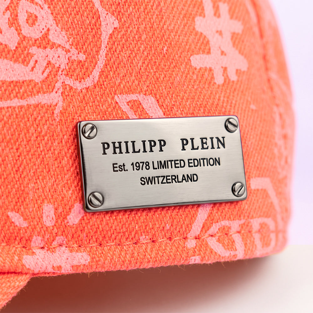 Philipp Plein Monogram All-Over Cap - Sunburst Neon Orange