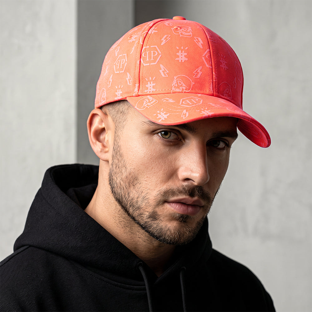 Philipp Plein Monogram All-Over Cap - Sunburst Neon Orange
